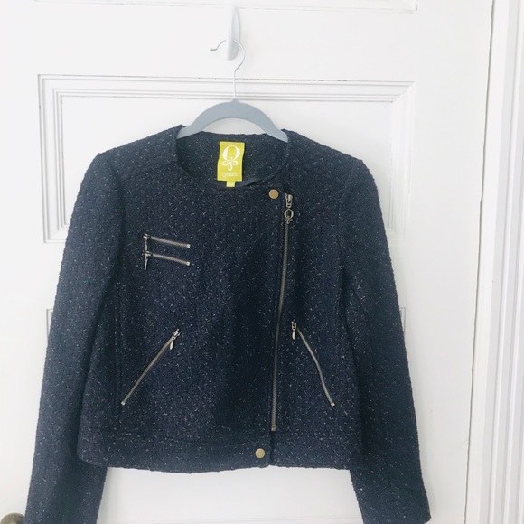 QMack Blue Gold Metallic Houndstooth Moto Jacket - Picture 7 of 7